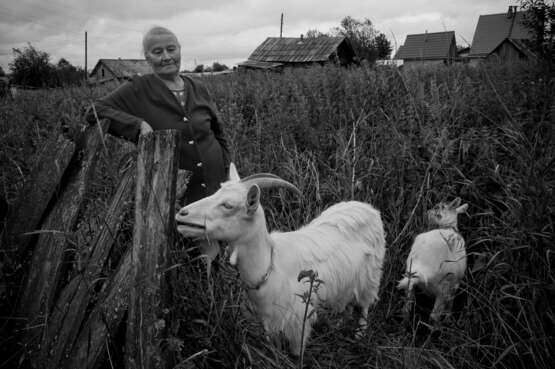 Бабушка Тамара и козы Бумага Цифровая фотография Черно-белое фото Репортаж 2014 г. - фото 1