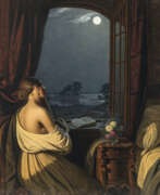 Johann Peter Hasenclever. Johann Peter Hasenclever - Junge Frau am offenen Fenster, in Betrachtung des Vollmondes
