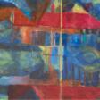 Boffin, Pierre (1907 Aachen-1991 Voerde) &quot;Abstraktes Gehöft&quot;, Öl/ Papier, sign. u.r., 48,5x68,5 cm, hinter Glas und Rahmen - Auktionsarchiv
