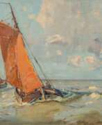 Poppe Folkerts. Poppe Folkerts (Norderney 1875 - Norderney 1949). Tjalken unter Segel vor Norderney.
