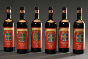6 Flaschen 1993 Fattoria dei Barbi Cinelli, Colombini Brunello di Montalcino, Rotwein, Italien, 0,75l, hs