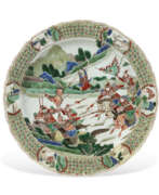 Household items. A CHINESE FAMILLE VERTE PORCELAIN SHAPED DISH