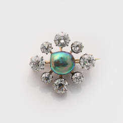 Belle Epoque Diamant-Brosche mit seltener Abalone-Perle