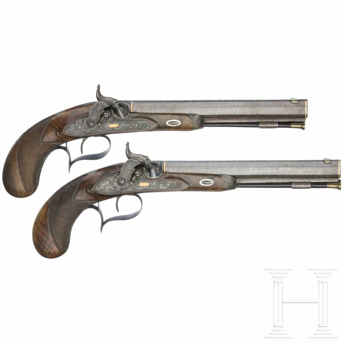 Ein Paar Perkussionspistolen im Kasten, Tanner in Hannover, um 1840