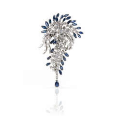 Brooch with sapphire and diamond setting