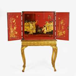 A Chinese Export Red Lacquer Cabinet on Stand.