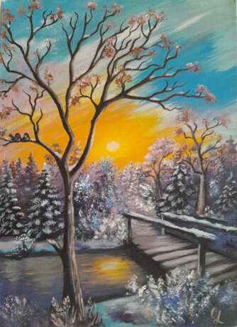 Bridge to the winter forest Leinwand Acryl Impressionismus Winterlandschaft Ukrayna 2024 - Foto 1