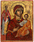 Icônes. GREEK ICON SHOWING THE MOTHER OF GOD HODEGETRIA AND A SAINT
