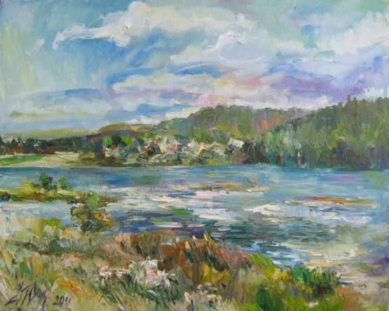 Водная гладь Canvas Oil paint Impressionism Landscape painting 2011 - photo 1