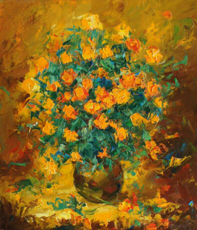 Bouquet of flowers. Canvas Oil paint Impressionism Still life 2016 - photo 1