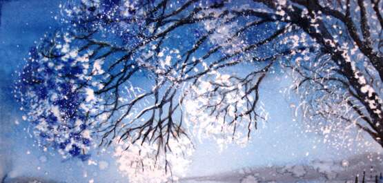 Одинокое зимнее дерево Бумага Акварель Реализм Пейзажная живопись 2020 г. - фото 1