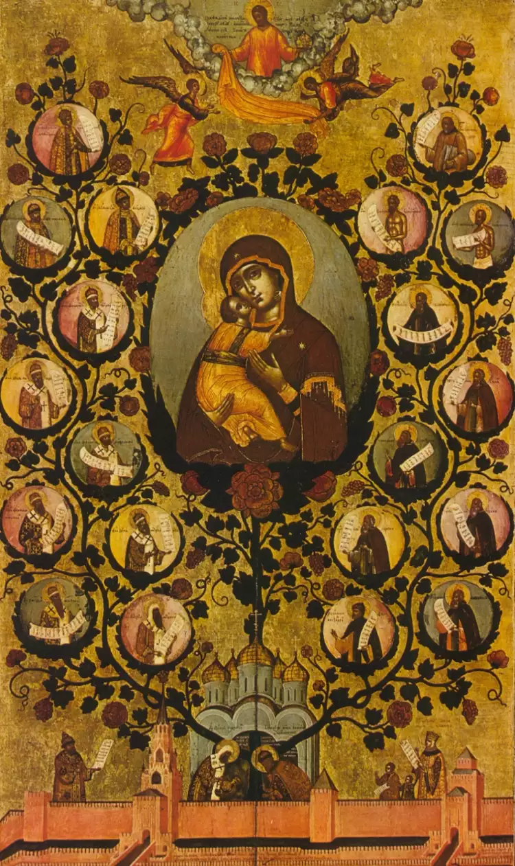Famous Russian artists. Simon Ushakov. Praise for the Vladimir Icon of the Mother of God, or the Tree of the Russian State, 1668 Famous Russian artists. Simon Ushakov. Praise for the Vladimir Icon of the Mother of God, or the Tree of the Russian State, 1668