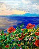 Красные маки и море