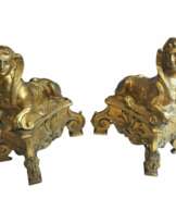 Pair of 19th Century Gilt Bronze Fire Dogs in the Ancient Egyptian Style Pair of 19th Century Gilt Bronze Fire Dogs in the Ancient Egyptian Style