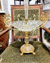 Baccarat Cut Crystal Centerpiece Mounted on Chiseled Gilt Bronze, 19th Century Baccarat Cut Crystal Centerpiece Mounted on Chiseled Gilt Bronze, 19th Century