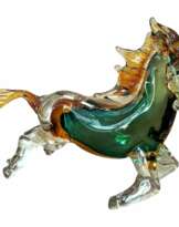 20th Century Green and Orange Horse Sculpture in Blown Murano Glass from Venice 20th Century Green and Orange Horse Sculpture in Blown Murano Glass from Venice