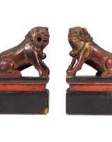19th Century Pair of Chinese Guardian Lions in Red and Gold Lacquer 19th Century Pair of Chinese Guardian Lions in Red and Gold Lacquer