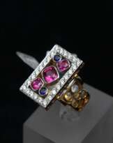 Gold ring with diamonds, rubies, sapphire