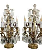 Late 19th Century Pair of Lyre Shaped Four-Light Candelabras