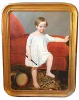 18th Century Oil Painting of Child with Tambourine Walking on a Panthera 18th Century Oil Painting of Child with Tambourine Walking on a Panthera