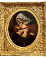 Virgin and Child, Oil Painting in Carved Gilded Frame, 19th Century Virgin and Child, Oil Painting in Carved Gilded Frame, 19th Century