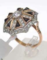 Bague en or et platine avec diamants et calcédoine Bague en or et platine avec diamants et calcédoine