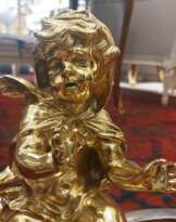 19th Century Pair of Putti Andirons in Gilt Bronze