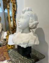 Late 19th-Century Carrara Marble Bust of a Young Girl