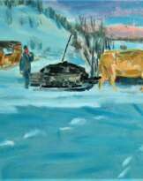 Huile sur toile, Art contemporain, Paysage rural, Roumanie, 2014