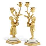 A PAIR OF LOUIS XVI ORMOLU AND WHITE MARBLE TWO-LIGHT CANDELABRA - фото 2
