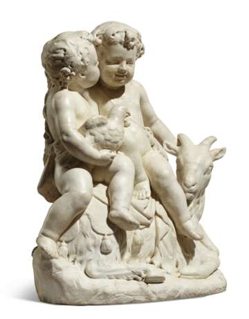A FRENCH WHITE MARBLE FIGURAL GROUP OF TWO CHERUBS - photo 3