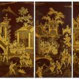 A SET OF FIVE BROWN AND GILT JAPANNED AND MOTHER-OF-PEARL INSET PANELS - photo 1
