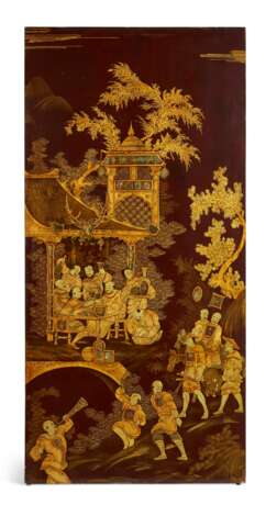 A SET OF FIVE BROWN AND GILT JAPANNED AND MOTHER-OF-PEARL INSET PANELS - photo 4