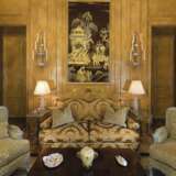 A SET OF FIVE BROWN AND GILT JAPANNED AND MOTHER-OF-PEARL INSET PANELS - photo 7