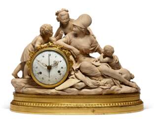 A LOUIS XVI ORMOLU AND TERRACOTTA MANTEL CLOCK