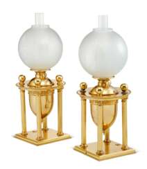 A PAIR OF REGENCY-STYLE GILT-METAL OIL LAMPS