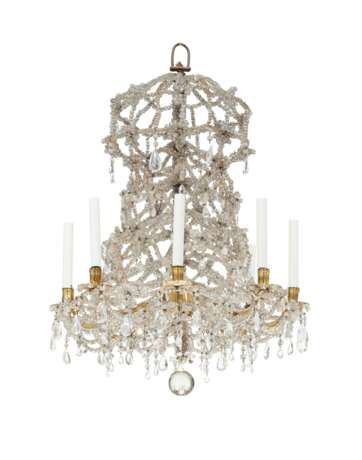 A LOUIS XIV STYLE GILT-METAL AND BEADED CUT-GLASS AND ROCK CRYSTAL EIGHT-LIGHT CHANDELIER - photo 1