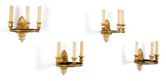 A SET OF FOUR EMPIRE ORMOLU AND PATINATED-BRONZE THREE-BRANCH WALL-LIGHTS - фото 2