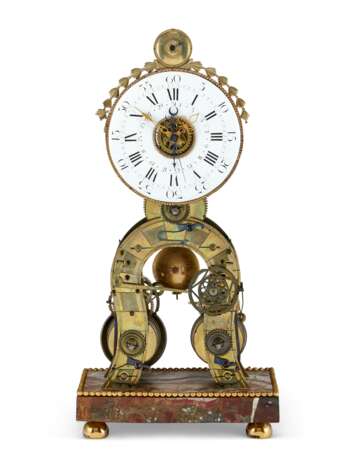 A RESTAURATION BRASS AND MARBLE SKELETON CLOCK - photo 1