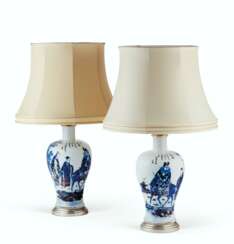 A PAIR OF CHINESE UNDERGLAZE BLUE AND COPPER RED VASES, MOUNTED AS LAMPS