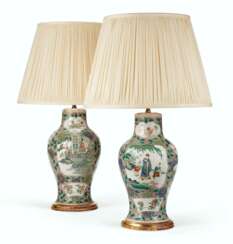 A PAIR OF CHINESE FAMILLE VERTE VASES, MOUNTED AS LAMPS