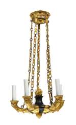 AN EMPIRE ORMOLU AND PATINATED-BRONZE FIVE-LIGHT CHANDELIER
