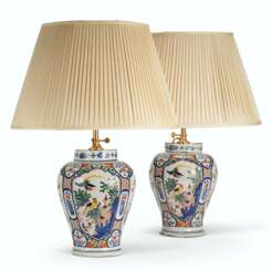 A PAIR OF DUTCH DELFT POLYCHROME VASES, MOUNTED AS LAMPS