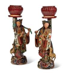 A PAIR OF CHINESE GLAZED CERAMIC FIGURAL PEDESTALS