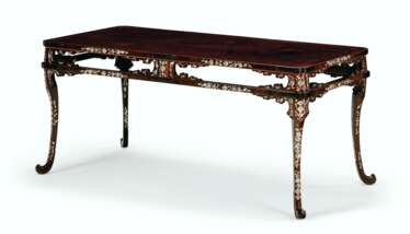 A JAPANESE BLACK LACQUER AND MOTHER-OF-PEARL INLAID LOW TABLE