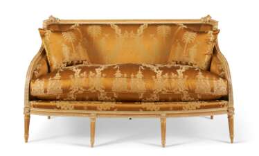A LOUIS XVI CREAM AND OCHRE-PAINTED BEECHWOOD CANAPE
