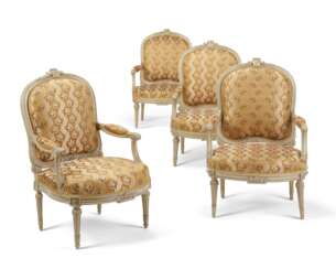 A SET OF FOUR LATE LOUIS XVI WHITE-PAINTED FAUTEUILS
