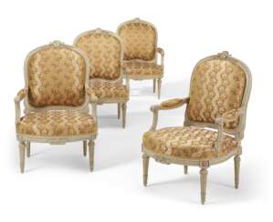 A SET OF FOUR LATE LOUIS XVI WHITE-PAINTED FAUTEUILS