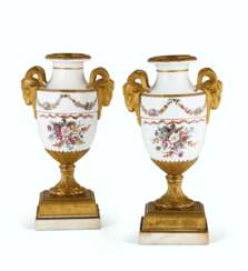 A PAIR OF LATE LOUIS XVI ORMOLU-MOUNTED LOCRE PORCELAIN VASES