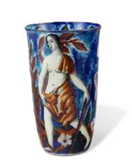 A FRENCH ENAMELED GLASS FIGURAL VASE